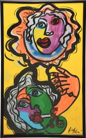 Peter Kiel (B. 1942) Double Portrait, oil on board, 55-1/2 x 32-1/2 inches.