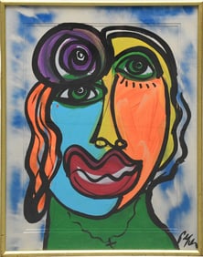 Peter Kiel (B. 1942) Portrait-3 Eyes, oil on board, 36 x 29 inches.