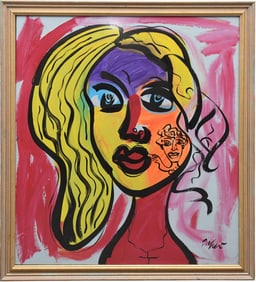 Peter Kiel (B. 1942) Blond Portrait, oil on board, 40 x 37 inches.