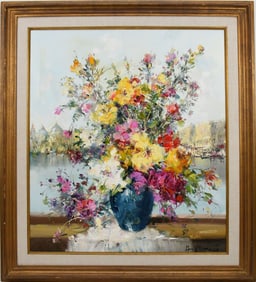 Ingfried Paul Henze (German 1925 - 2013) oil on canvas, Still life, 31 x 27 inches. overall, 39 x 35