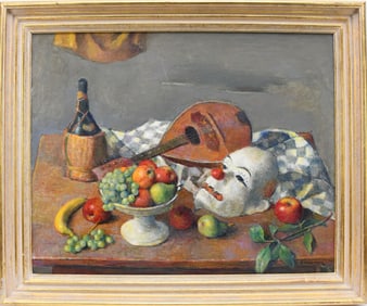 Robert Brackman (American 1898-1980) oil on canvas, Table top still life, overall framed size 35-1/2