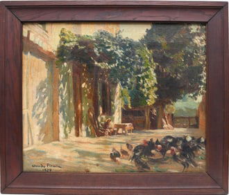 Claude Firmin (French, 1864-1944) oil on canvas, Le Jardin de Maisan, 20 x24 inches. Overall