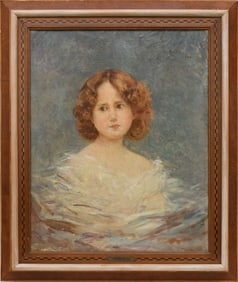 C. Brun - Jeune Femme, Oil on canvas, overall framed size 27x24 inches. Signed upper right and dated