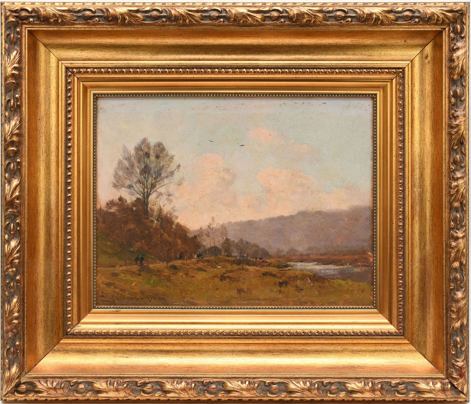 Henri-Joseph Harpignies (French, 1819-1916) LaRivier, oil on panel, Landscape-figures on a path, (1 of 5)