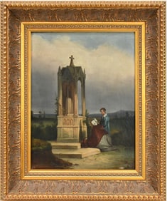 19th Century European School. unsigned The Monastery - o/c, sight size 11 x 8-1/2 inches. Overall