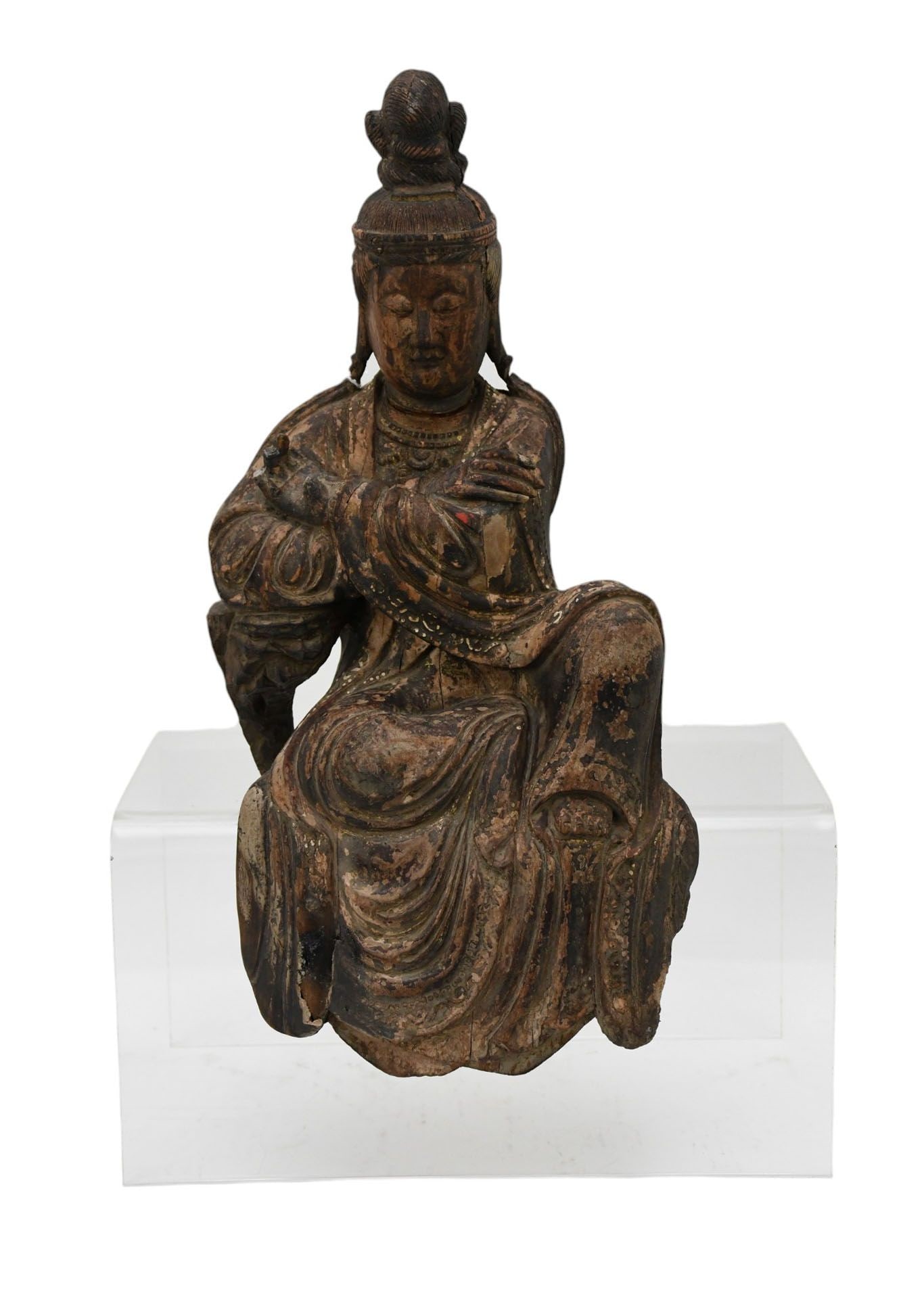 A Carved Wood Gilt Seated Bodhisattva, China, C. 18th Century - Chinese, early Qing Dynasty. Gilt & (1 of 12)