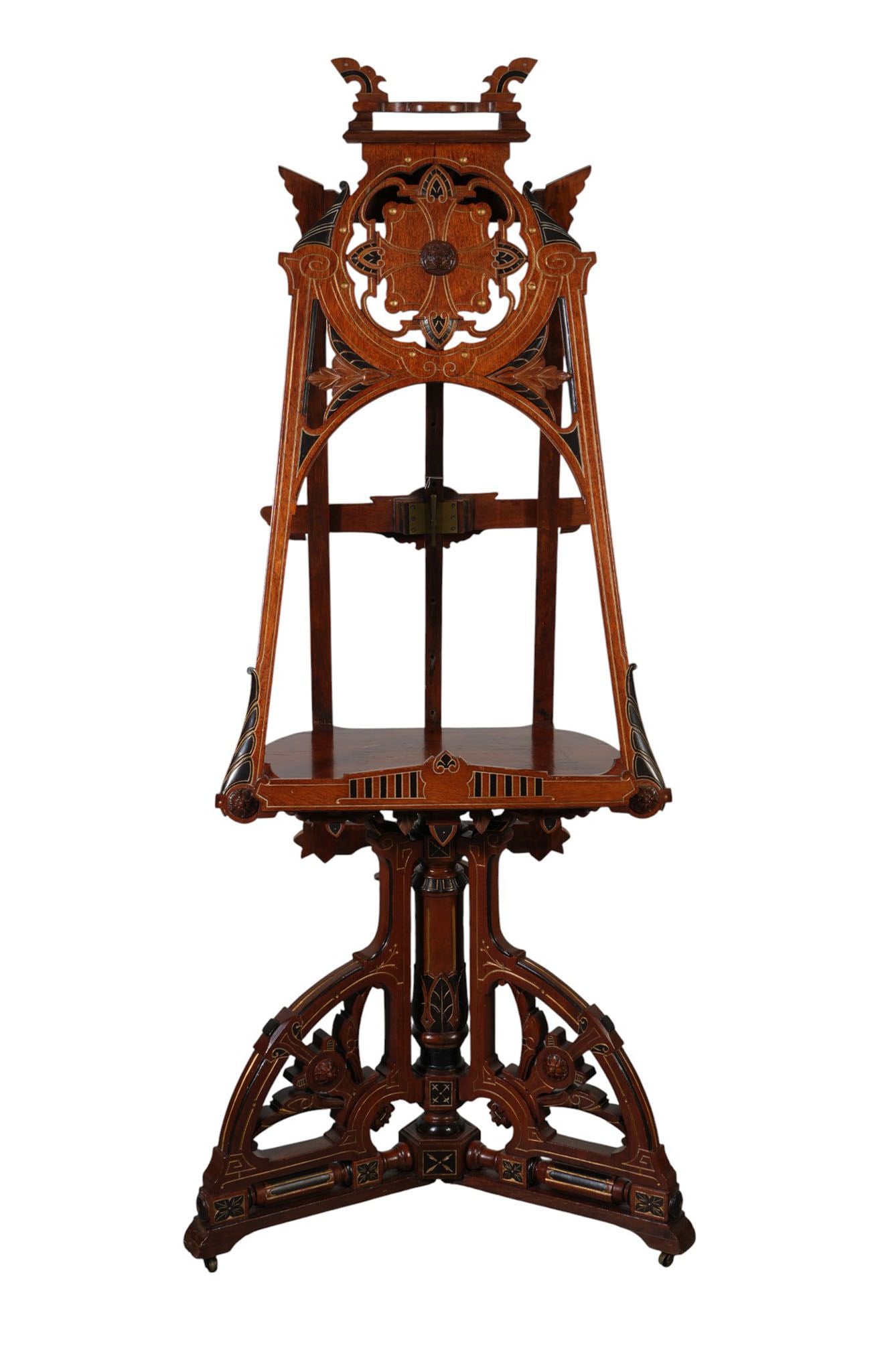 American Victorian Renaissance Revival Adjustable Sliding Easel, Mahogany with Gilded String & Ebony (1 of 12)