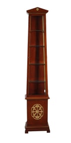 Vitrine/Curio Lighted Cabinet, Tapering Glass Cabinet Top on Wood Base with Gilt Metal Nouveau form