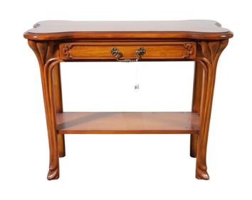 Art Nouveau Side Table, Single Drawer with Shaped Top Over Single Shelf, 28"h x 35"w
