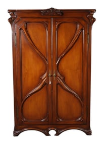 Fruitwood Art Nouveau Armoire, Interior with Fitted Pull Out Drawers, 90"h x 52"w x