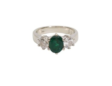 14k White Gold Custom design Emerald Diamond Ring. Emerald oval Chatham gem quality 1.56 carats and