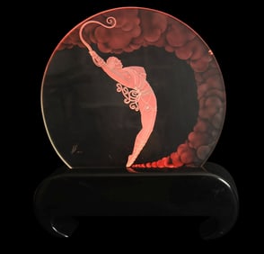 ERTE' Deco etched glass THE DANCER - 1985. carved female figures in illuminated glass, lamp in