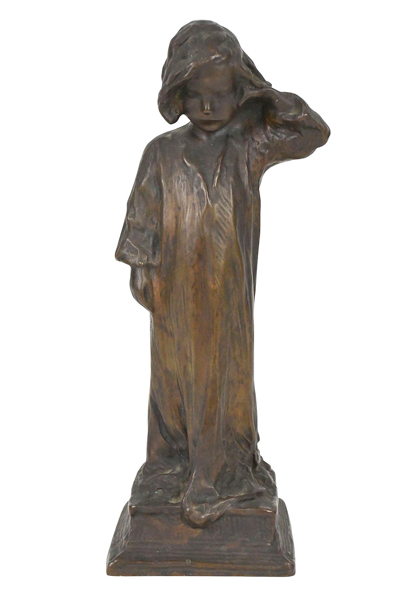 Bessie Potter Vonnoh (American, 1872-1955) Bronze with brown patina, Girl in a Nightgown, "Good (1 of 13)