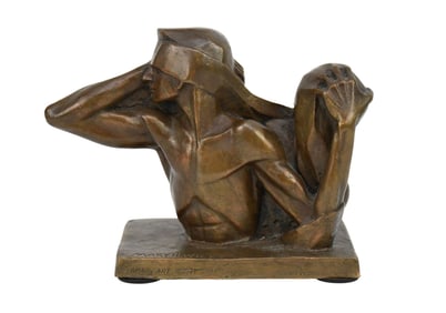 Mary H. Wicker (American, 20th Century) Double figure Bronze - One side depicts The upper half of a