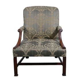 Antique Lolling Armchair, 18th/19th c. Silk green upholstery, 37"h x 28" w x 20"