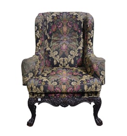 18th Century Needlepoint Armchair, possibly Irish, Heavily Carved Frame, 44" h x 34"w x 22"