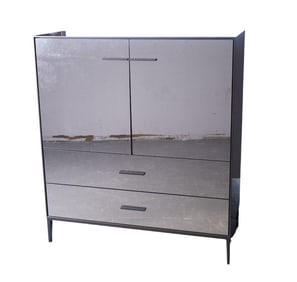 Modern B&B Italia Mirrored Chest, 2 Mirrored Glass Doors Over 2 Long Mirrored Glass Drawers,