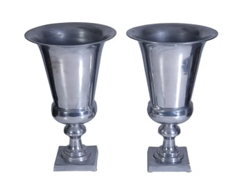 Pair Modern Aluminum Urn-Form Lamps, 23 1/2"h x 15"dia