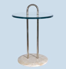 Vito Magistetti Modern Occasional Table, Chrome & Glass on Resin Base, 21"h x