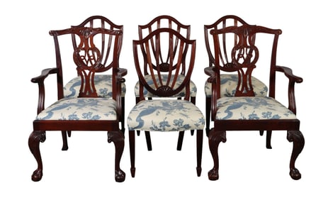 6 Mahogany Baker Chairs, 4 Hepplewhite Style Shield Back & 2 Chippendale Style Armchairs, Matching