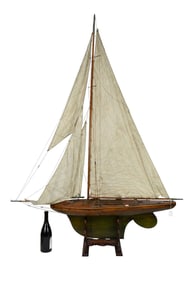 Ship Model on Custom Base, Cloth Sails, Ship Construction Pine Hull, 69"h x 52"w x