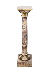 Victorian Marble Pedestal, Pink and Purple, with Bronze Mounts, 44"h x 12"