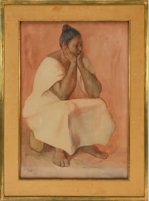 Francisco Zuniga (Mexican, 1912-1998) watercolor/mix media on paper, Seated woman- signed lower