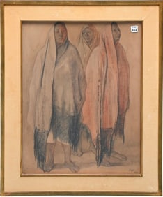 Francisco Zuniga (Mexican, 1912-1998) Three standing ladies, signed lower and dated 1970. Site size