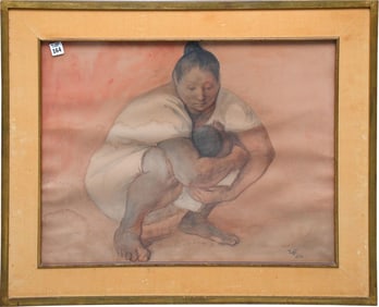 Francisco Zuniga (Mexican, 1912-1998) Mother Holding Child, signed lower right 1970. has water