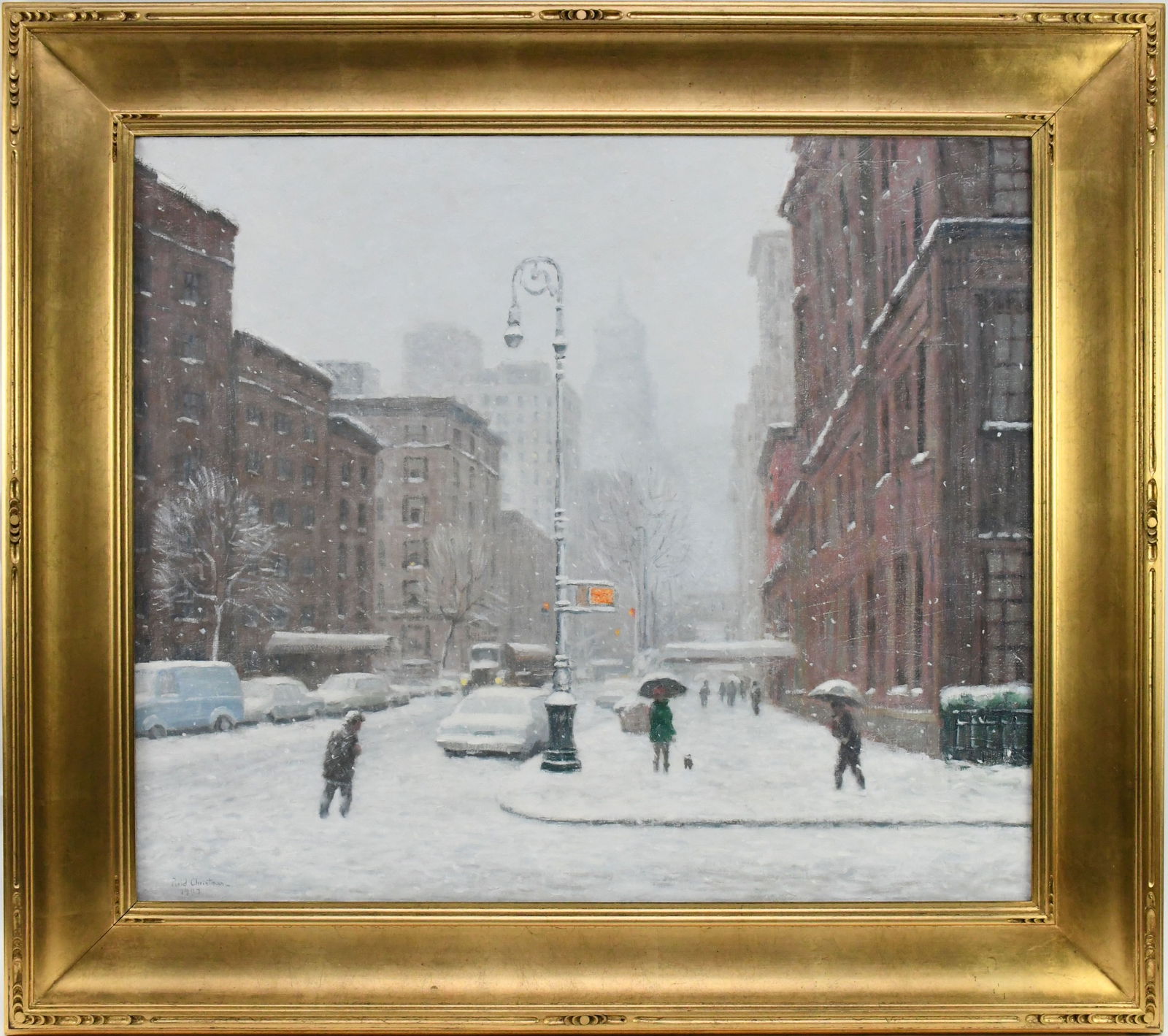 REID AUGUST CHRISTMAN (American b. 1948) Oil on canvas-  Snow in New York City, 1997.Depicting an (1 of 9)