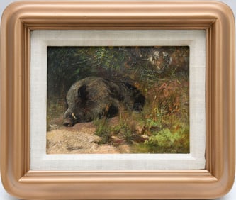 Cuthbert Edmund Swan (British, 1870-1931) oil on board, 'Tiger Hunt', 6-1/2 x 8-1/2 inches signed