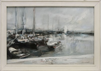 Charles C Gruppe (American b. 1928) Original Oil Painting On Board. Sailboat/Harbor Scene, Signed
