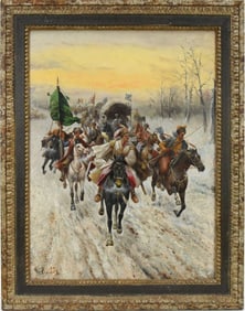STOILOFF-BAUMGARTNER, CONSTANTIN (1850-1924) Polish Cossacks/ Horses Painting, oil on board 20 x 16