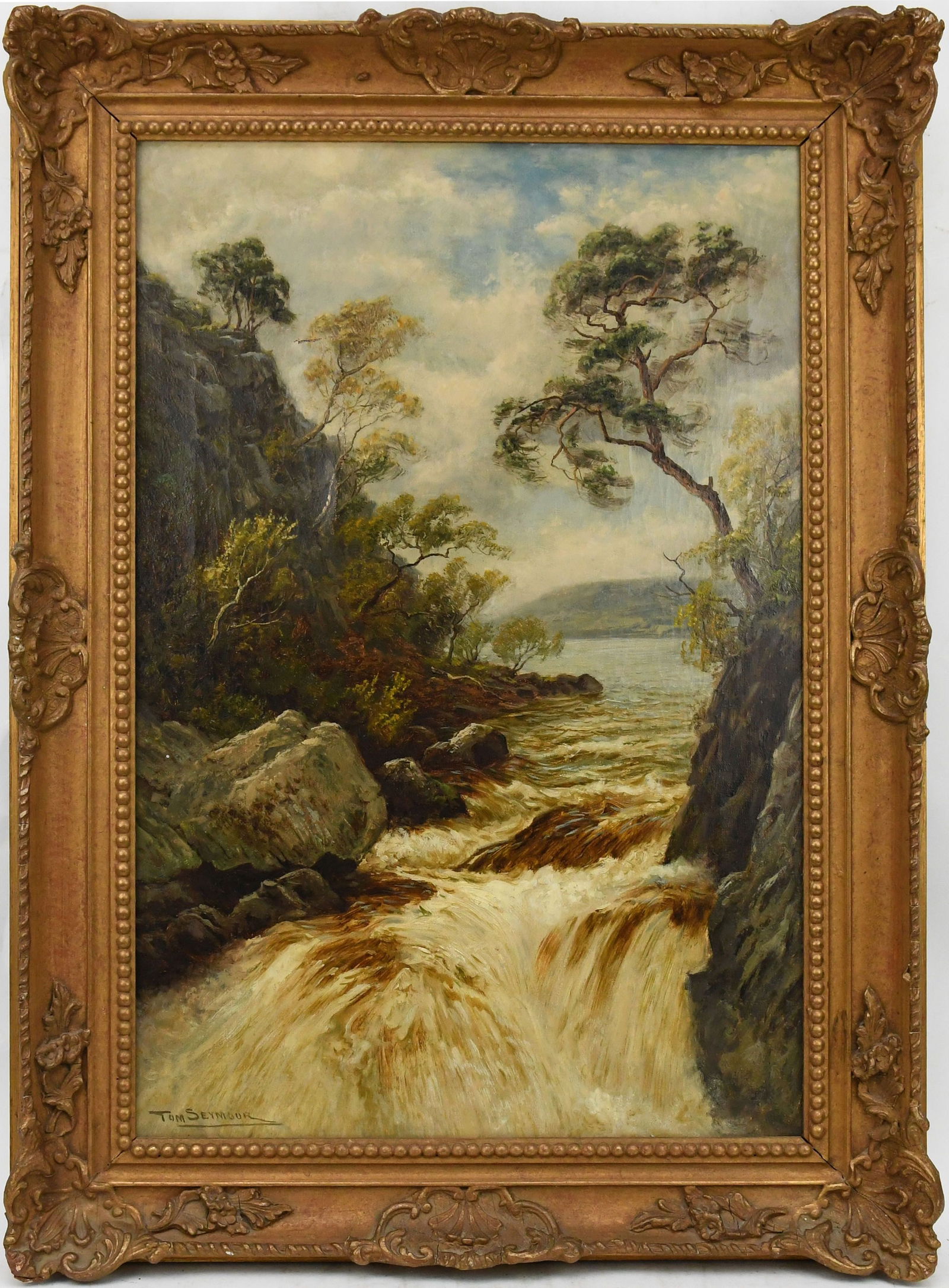 Tom Seymour (England 1844-1904) Oil on canvas, Waterfall River and loch Landscape, 29 1/4 x 21 1/2 (1 of 7)