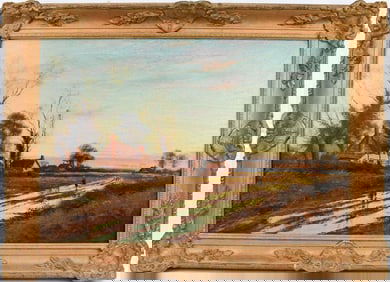 DANIEL SHERRIN (British 1868-1940) oil on canvas, Sunset Landscape pntg. 20 x 30 inches