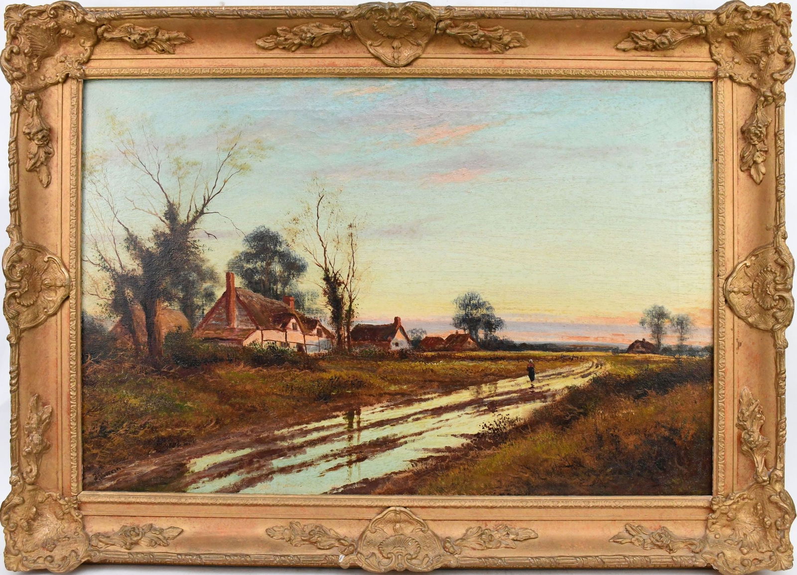 DANIEL SHERRIN (British 1868-1940) oil on canvas, Sunset Landscape pntg. 20 x 30 inches (1 of 10)