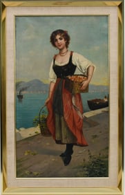Antique Italian School, oil on canvas, Peasant Girl. 35 1/2 x 23 inches.