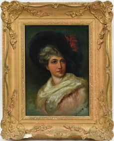 Beatrice Adams (British, 1876-1958) Portrait, Oil on Canvas, Portrait of a lady with a black hat