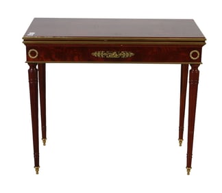 Mahogany Game Table with Bronze Mounts, Hinged Top with Leather Surface, 30"h x 35"w x