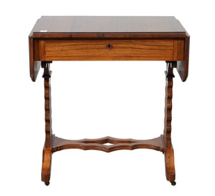 Rosewood Side Table with Drop Leaves on Ends, Single Drawer Interior Stamped JS & JW Meeks Makers.