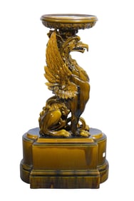 Majolica Pottery Griffin Pedestal, 42"H x 14"Dia. (At top Rim has Chips, Some Glaze Loss)