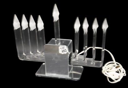Lucite Menora with Adjustable colored lights, 11" high x 13" wide x 4" deep (Working)