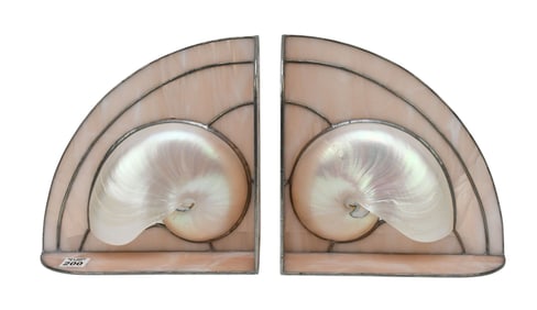 Pair of Nautilus Shell Bookends, 9" high x 9" wide x 5" deep