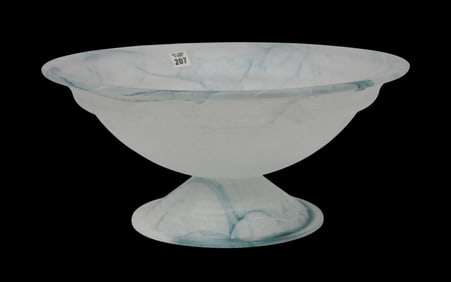 Large Italian Murano Aqua And white frosted glass bowl 18"dia x 8"high, Sicker on base "Vetro