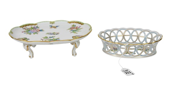 Herend Queen Victoria Footed Tray & Basket - Two pieces of Herend Hungary porcelain in the Queen