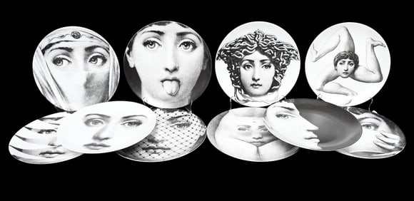 Ten Fornasetti Tema E Variazioni Wall Plates - A grouping of ten (10) decorative porcelain plates