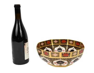 Royal Crown Derby Imari Porcelain Bowl - English Bone China. A large octagonal bowl in the Imari