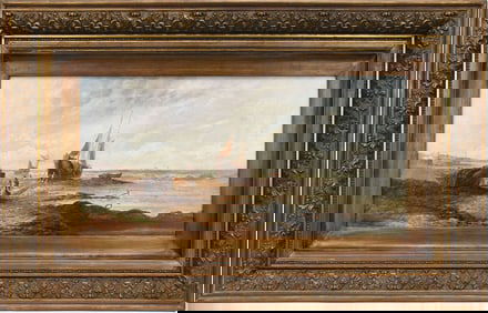 Thomas Bush Hardy (British, 1842-1897) oil on relined canvas, Coastal Scene -12 x 24 inches dated