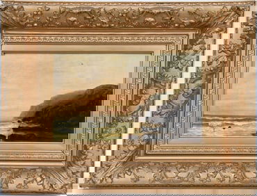 William Edwards Croxford (UK 1852 - 1926) oil on board-The Surf. 10 x 16 inches. overall frame size