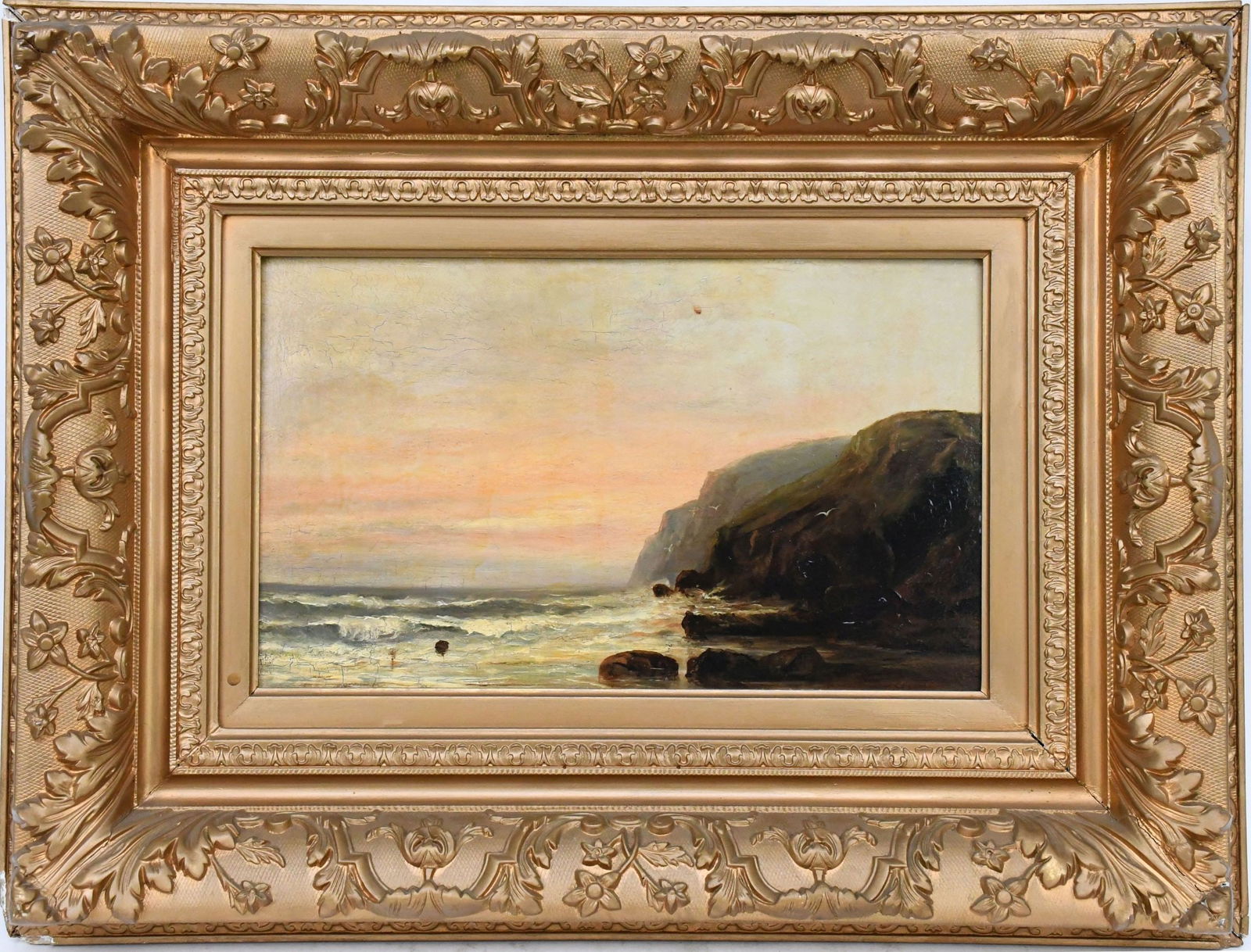 William Edwards Croxford (UK 1852 - 1926) oil on board-The Surf.  10 x 16 inches. overall frame size (1 of 10)